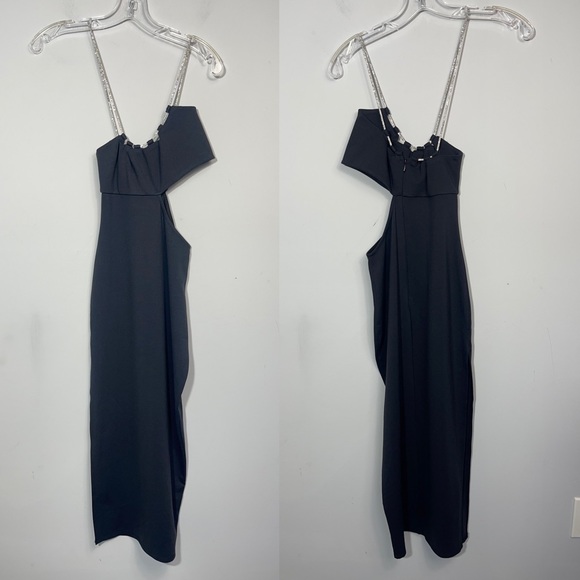 Lovers Friends Charlotte Midi Dress Black XS Crystal Cutout Cocktail Revolve - Picture 5 of 16